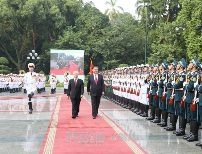 Tổng Bí thư Nguyễn Phú Trọng chủ trì Lễ đón và hội đàm với Tổng Bí thư, Chủ tịch Trung Quốc Tập Cận Bình
